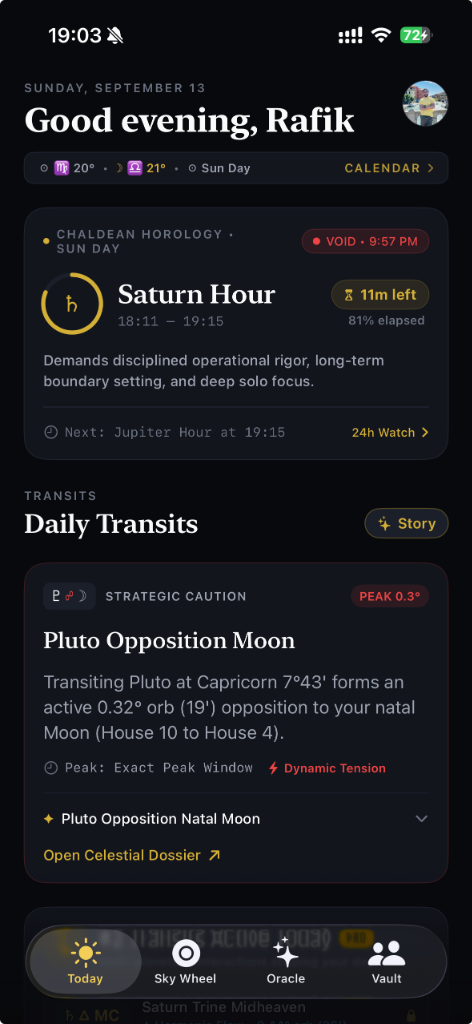 Orbital iOS Native App - Daily Transits and Chaldean Horology